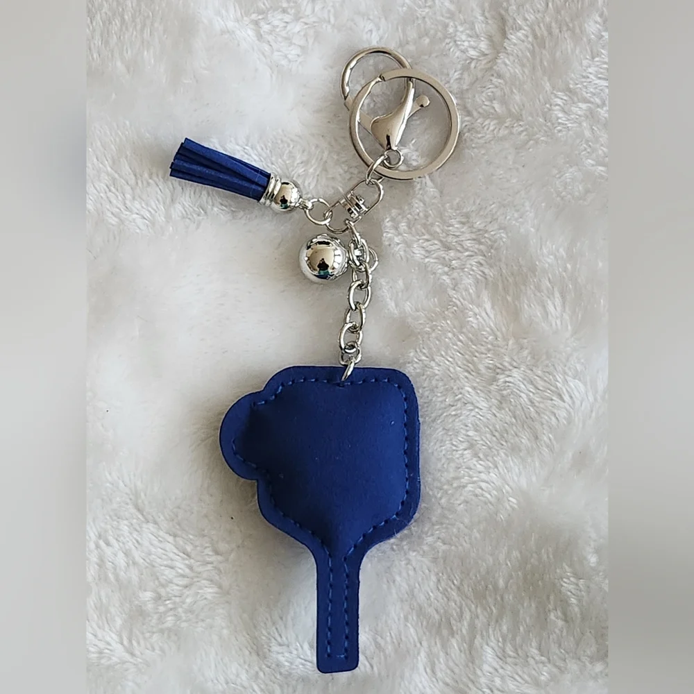 Pickleball Blue and Yellow Rhinestone Keychain Bag Charm
